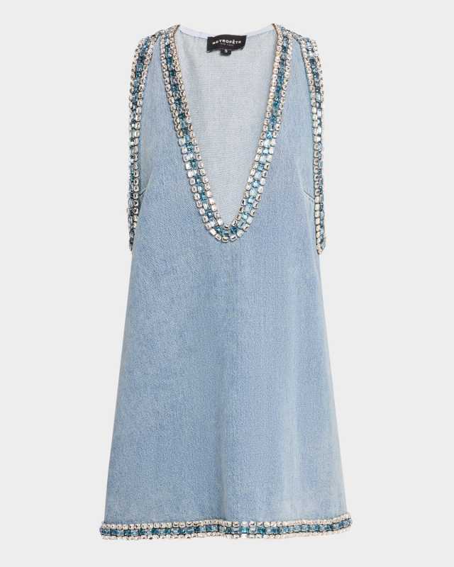 Stevie Crystal-Trim Denim Shift Dress